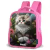 Kitten tussen bloemen Kinderrugzak - Roze middel -schuin