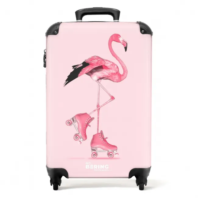 Roze rollerflamingo NBS - Handbagage koffer - Unisex middel -productfoto_recht