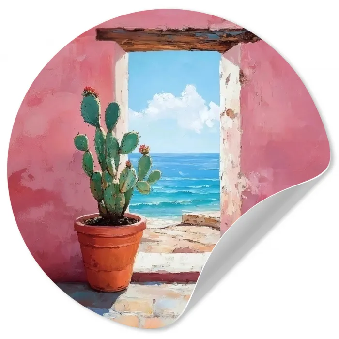 Zee - Roze - Cactus Wandcirkel behangsticker klein -3d