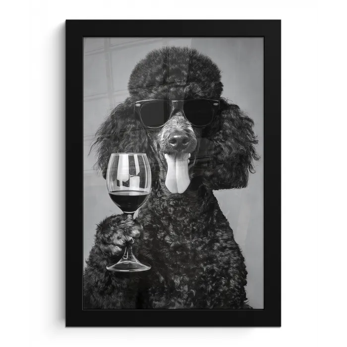 Hond - Krullen - Zonnebril - Wijn fotolijst zwart zonder passe partout klein -3d