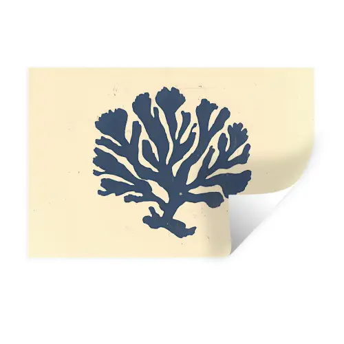 Blauw koraal - Vertakkingen - Beige Muursticker klein -3d