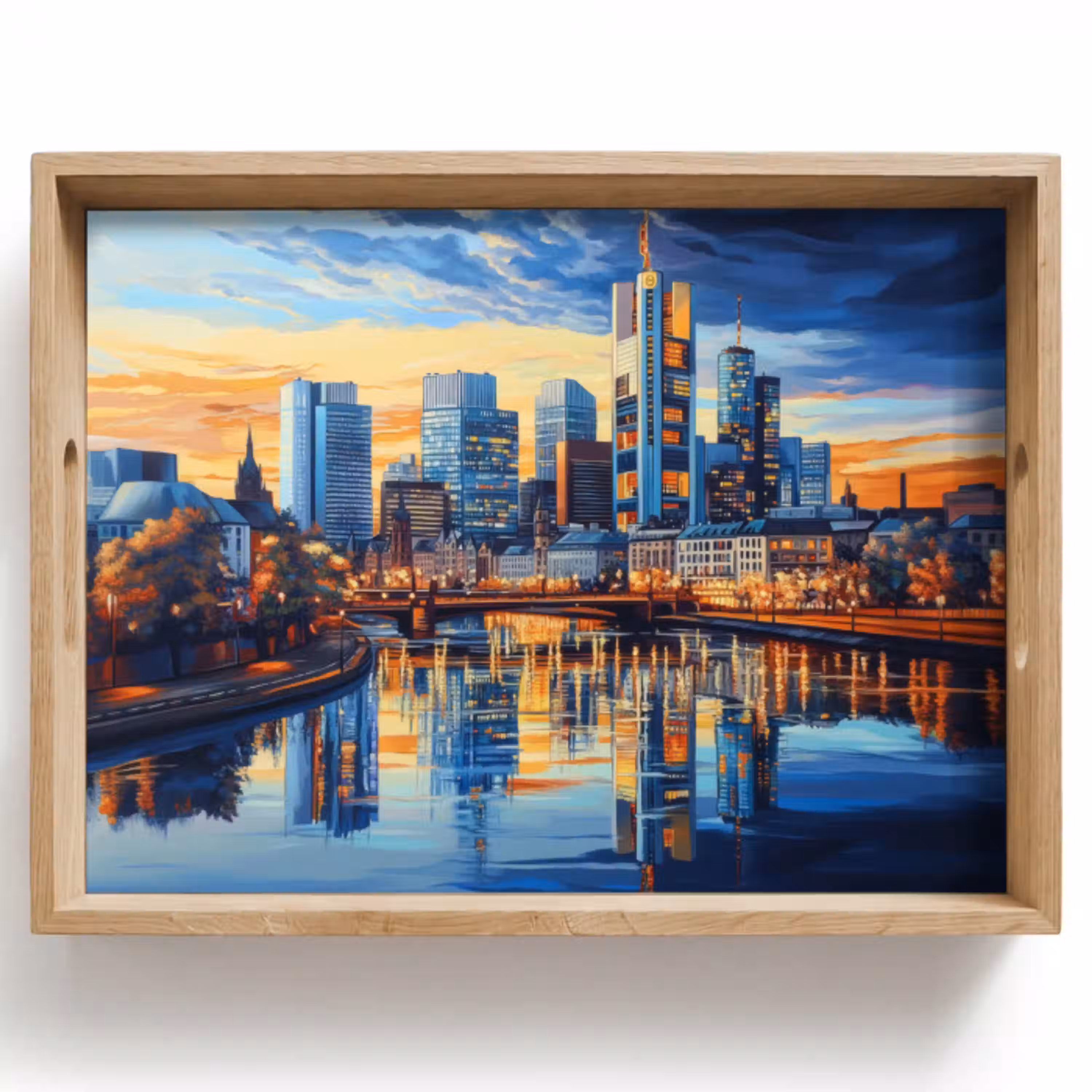 Zonsondergang Frankfurt - Stad - Skyline - Water Dienblad Rechthoek middel -z3d_shopping