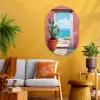 Zee - Roze - Cactus Wandcirkel Ovaal Glas middel -sfeer4