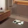 Minimalistisch - Cirkels - Penseelstreken - Beige Badmat klein -sfeer2