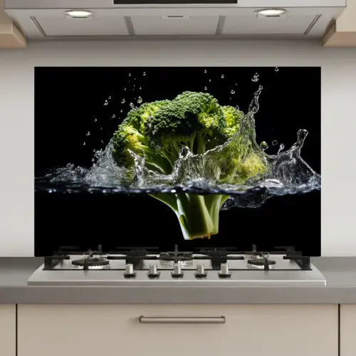 Broccoli - Groen - Water - Zwart keuken achterwand spatscherm klein -3d_website