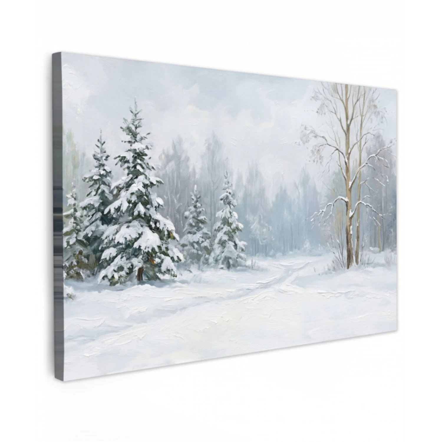 Bospad - Dennen - Sneeuw - Winter - Rustgevend canvas 2cm klein -z3d