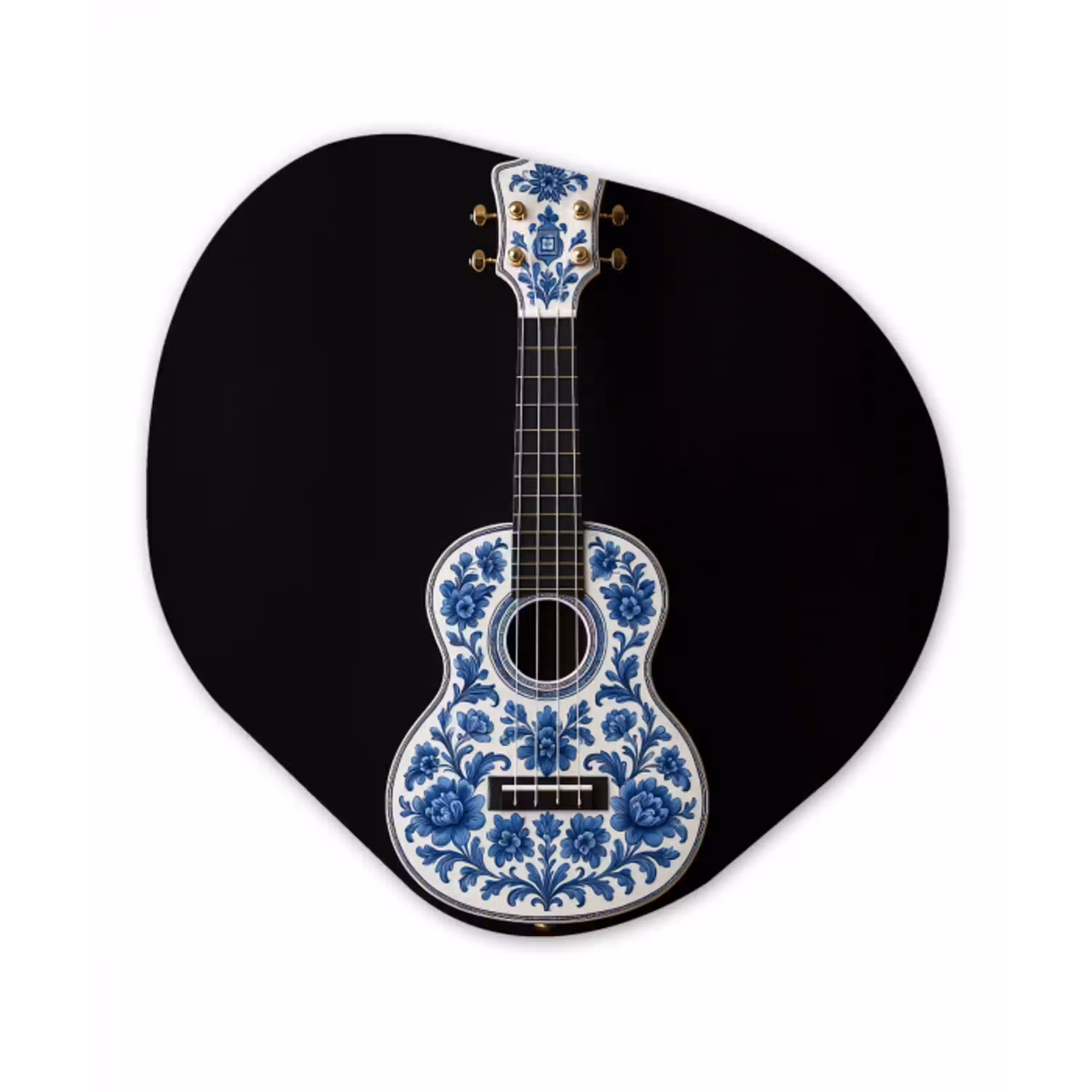 Ukelele - Delfts - Blauw - Muziek Wandcirkel Organisch Plexiglas middel -3d