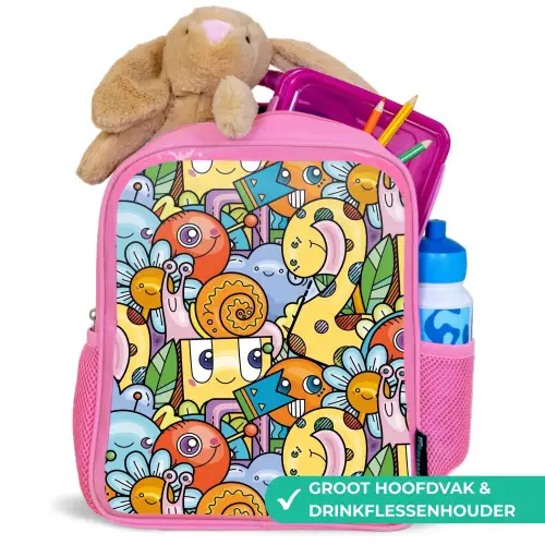 Monster met Stippen Kinderrugzak - Roze middel -inhoud_NL