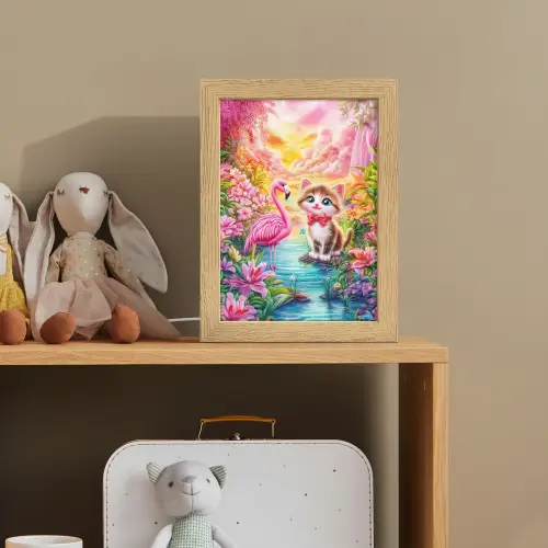 Kitten - Flamingo - Bloemen Light Box met kabel klein -sfeer2_kind