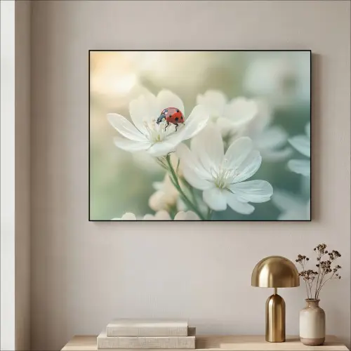 Lieveheersbeestje - Bloemen - Wit Textielframe zwart klein -sfeer2