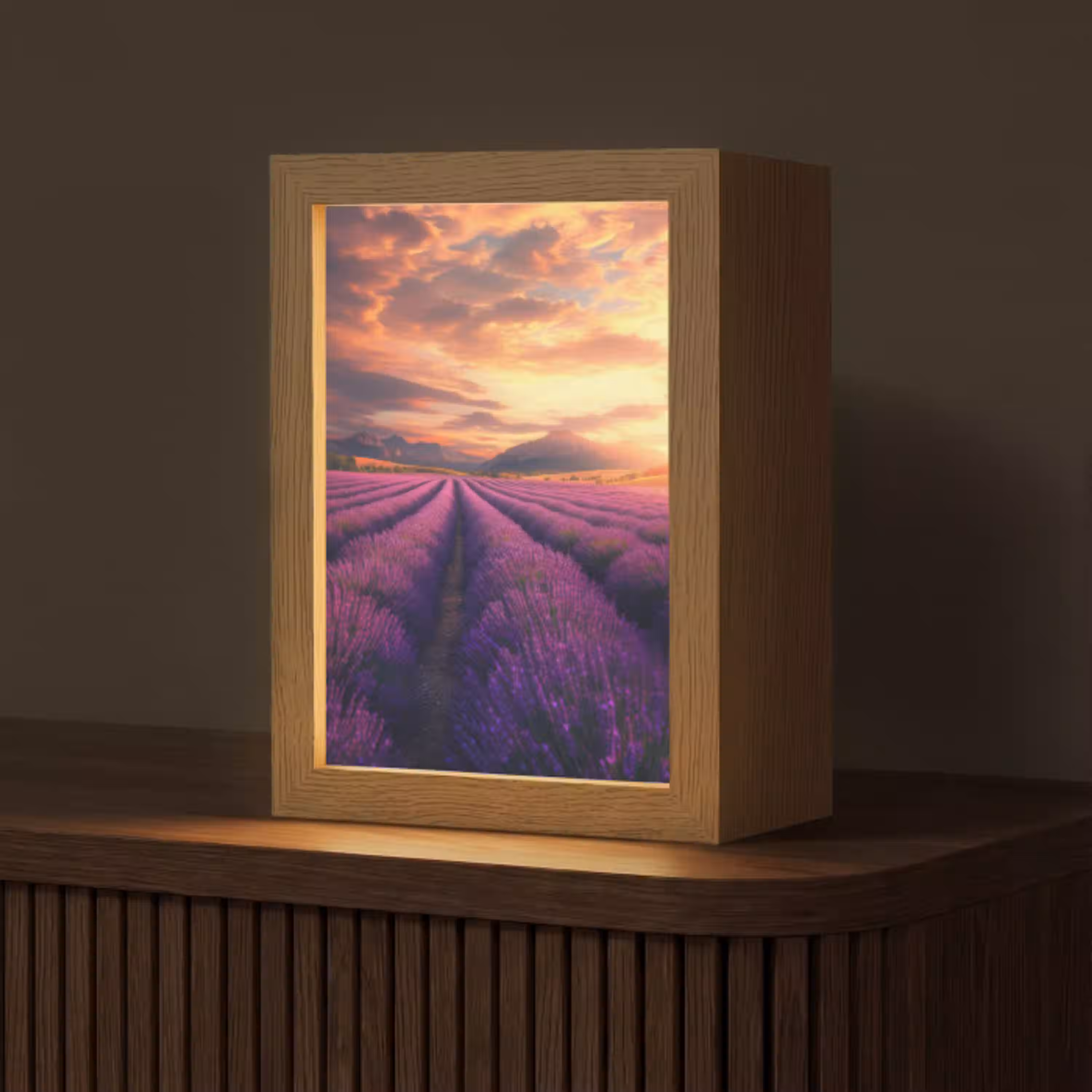 Lavendelveld - Zonsondergang - Paars Light Box met kabel (Tafellamp) klein -z3d_website