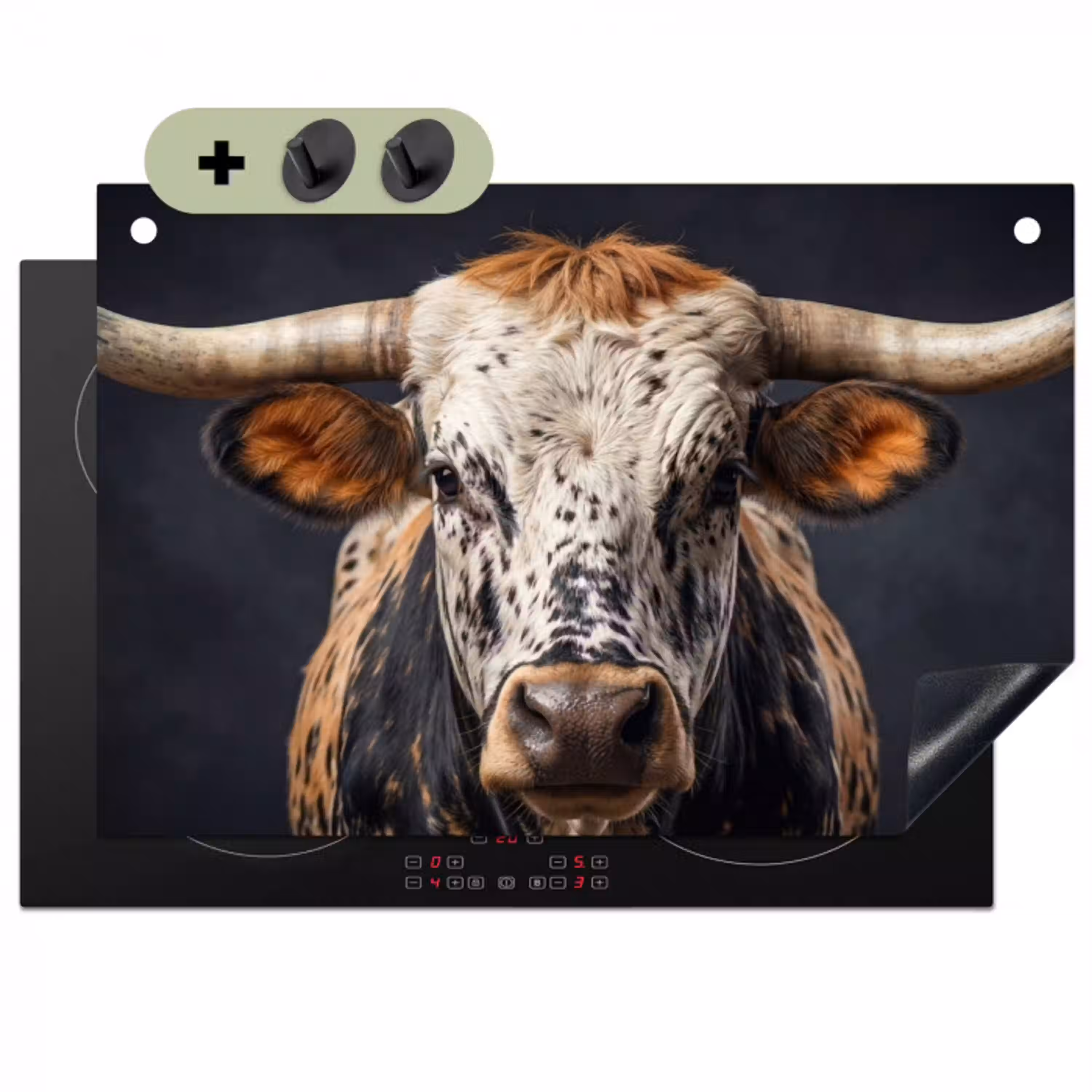 Stier - Kleurrijk - Hoorns Inductie beschemer met haakjes klein -3d