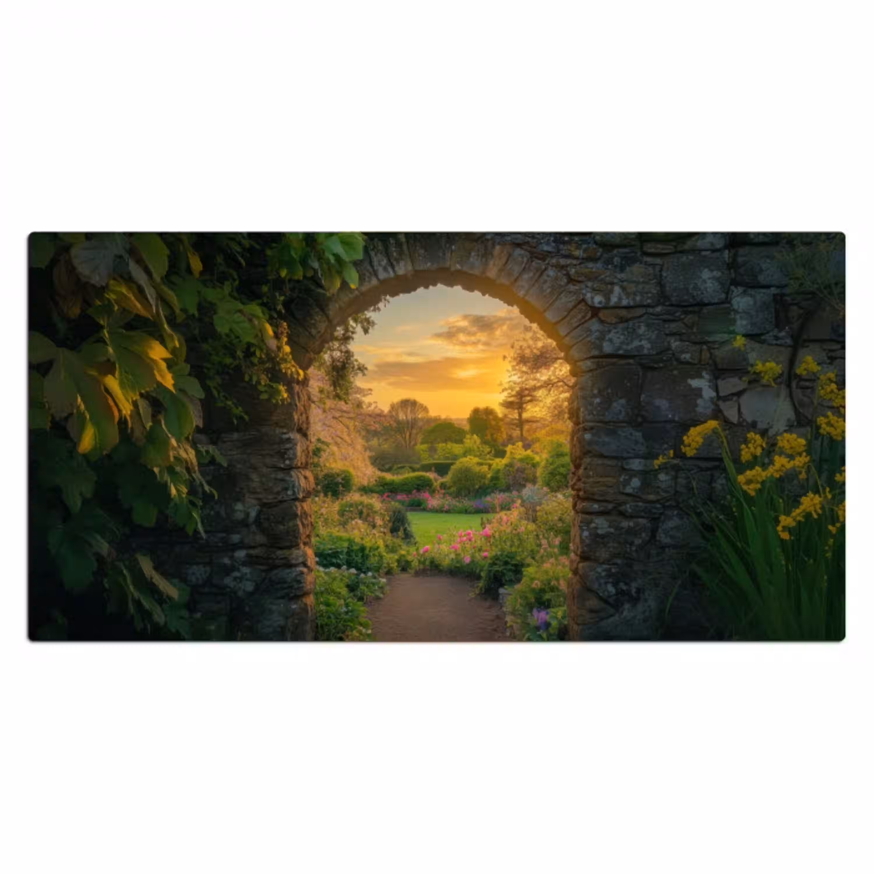 Poort - Planten - Zonsondergang Muismat XXL klein -3d_leeg