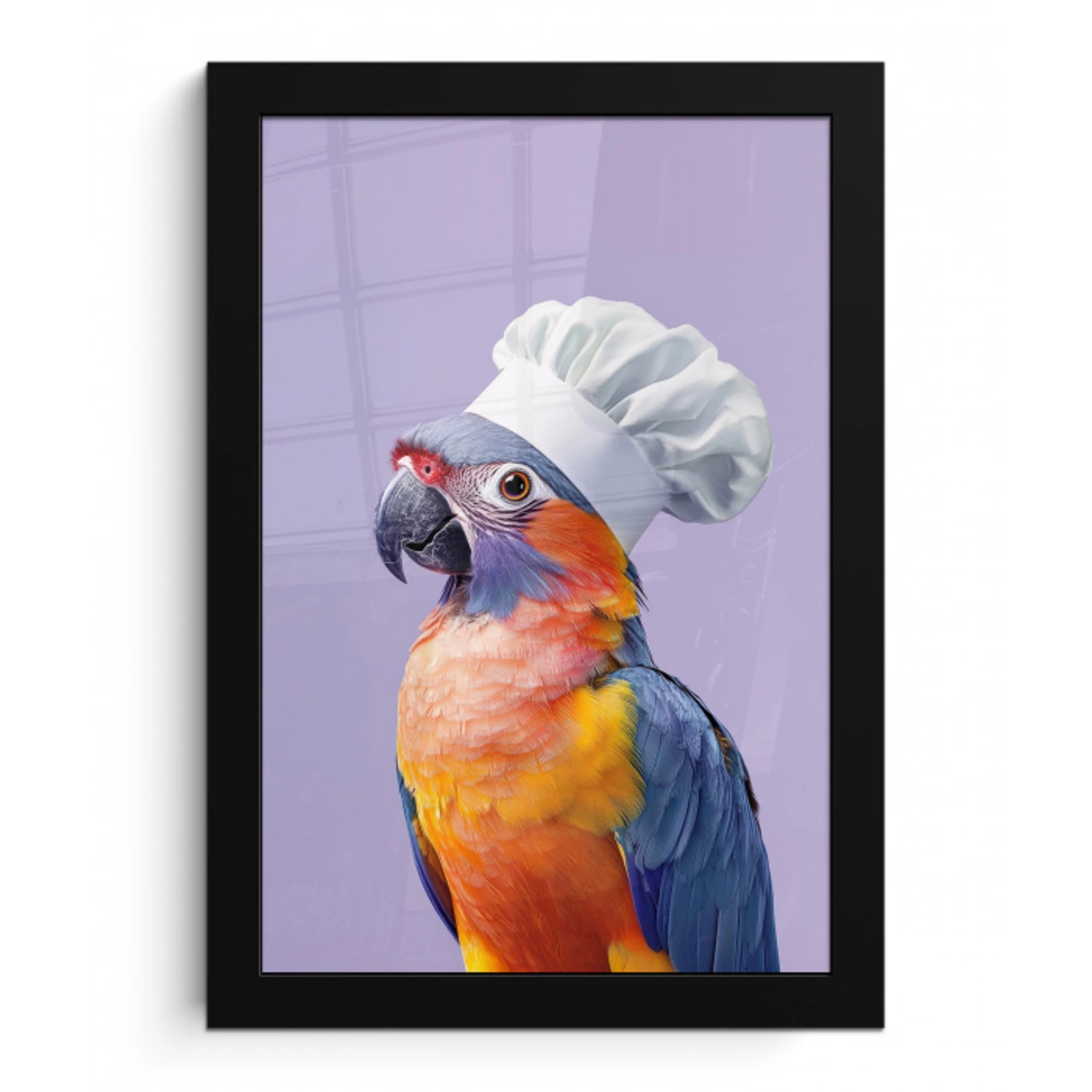 Papegaai - Koksmuts - Paars - Cute fotolijst zwart zonder passe partout klein -3d