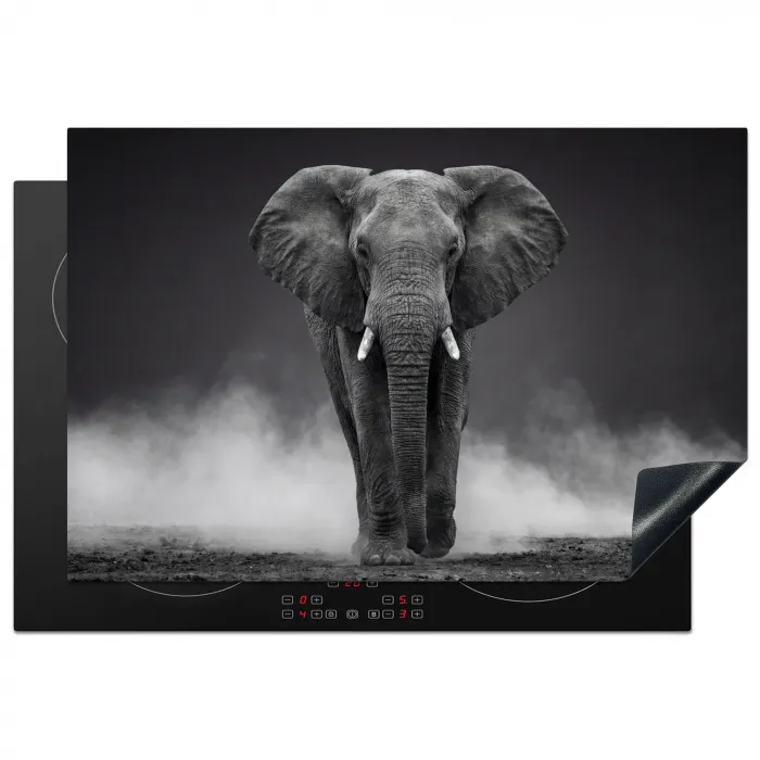 Olifant - Zwart - Wit - Rook Inductie beschermer vinyl 3mm klein -3d