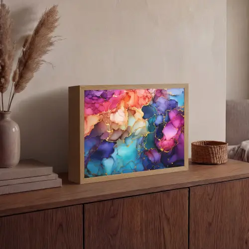 Marmer - Kleurrijk - Kleuren - Abstract Light Box met batterij (Wandlamp) middel -sfeer2