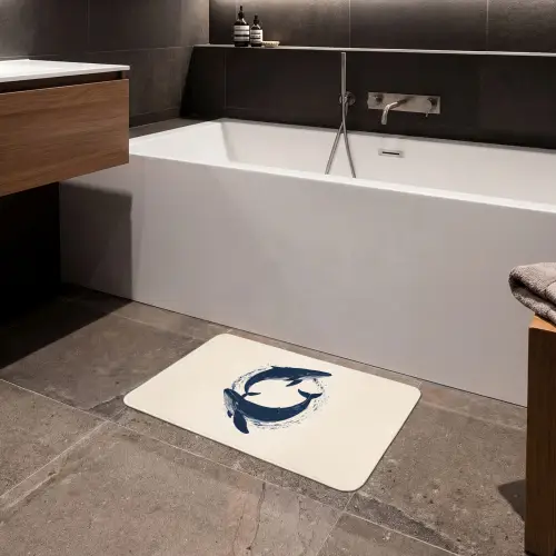 Walvissen - Spetters - Cirkel - Donkerblauw Badmat klein -sfeer3