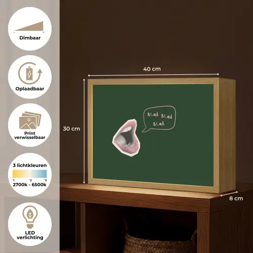 Illustratie - Mond - Donkergroen - Tekstwolkje Light Box met batterij (Wandlamp) middel -USP_websiteoverzichtNL