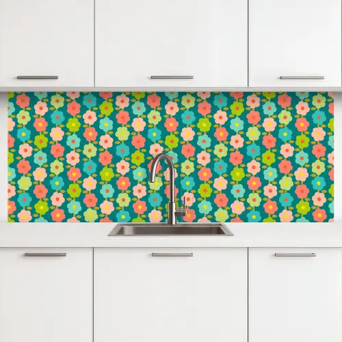 Patroon - Bloemen - Retro - Jaren 70 keuken achterwand 2 middel 871 -3d