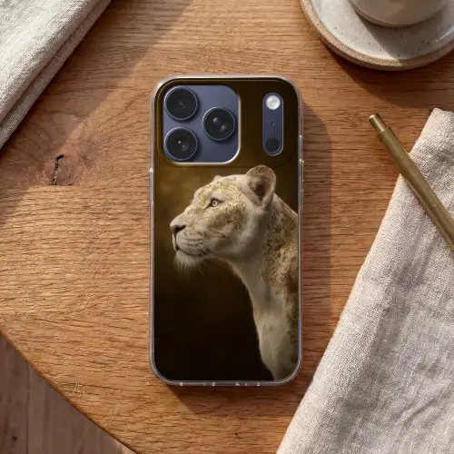 Leeuwin - Bloemen - Wit - Goud Telefoonhoesje iPhone 17 Pro klein -sfeer1