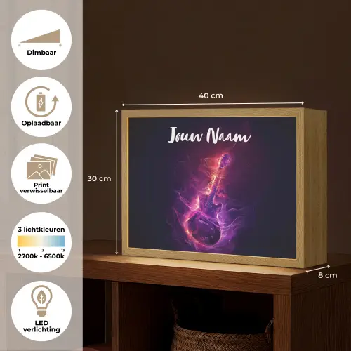 Gitaar - Muziek - Rook - Paars Light Box met batterij (Wandlamp kind) middel -USP_websiteoverzichtNL