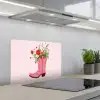Cowboylaarzen - Roze - Boeket - Bloemen keuken achterwand spatscherm klein -3d_schuin