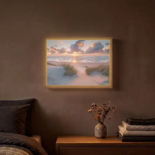 Zonsondergang - Zee - Strand - Duinen - Natuur Light Box met batterij (Wandlamp) middel -sfeer4
