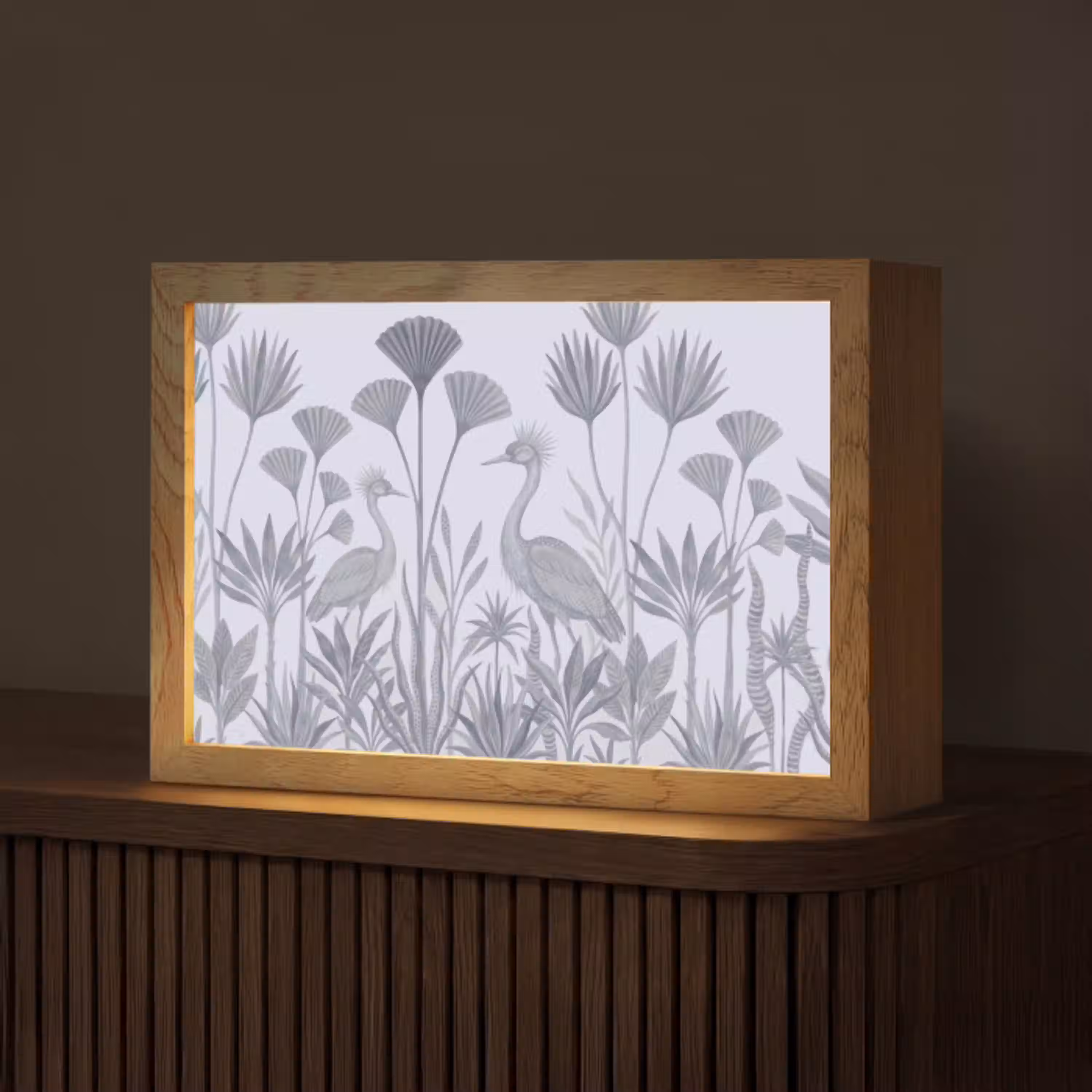Vogel - Tropisch - Illustratie - Blauwgrijs - Natuur Light Box met kabel (Tafellamp) klein -z3d_website