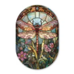 Libelle - Mozaïek - Bloemen - Kleurrijk Wandcirkel Ovaal Glas middel -3d