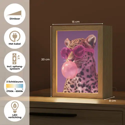 Panter - Zonnebril - Kauwgombel - Roze Light Box met kabel (Tafellamp) klein -USP_NL