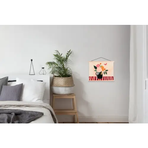 Vaas - Bloemen - Vlinder - Rood textielposter latten blank klein -woonkamer