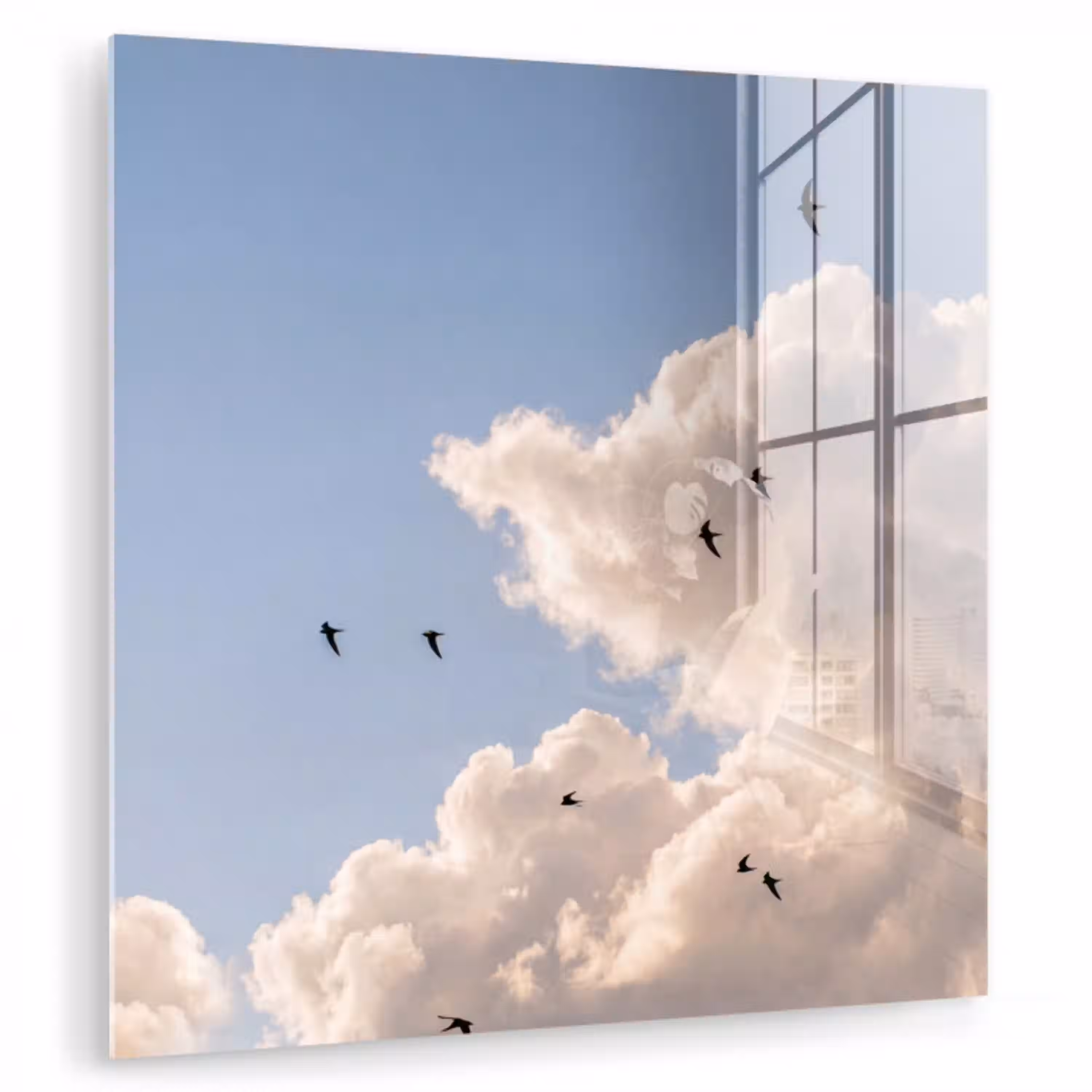 Vogel - Vlucht - Wolken - Natuur - Blauw plexiglas 5mm klein -zzzproduct_nieuw