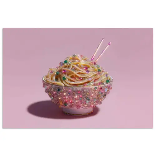 Noodles - Edelstenen - Stokjes - Roze poster papier klein -3d
