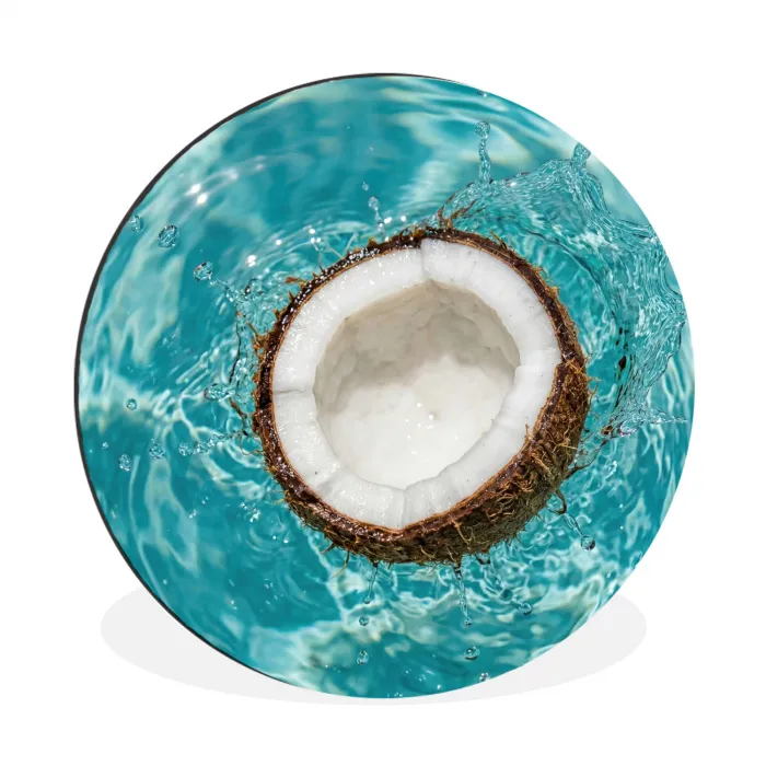Kokosnoot - Water - Wit Wandcirkel aluminium klein -3d
