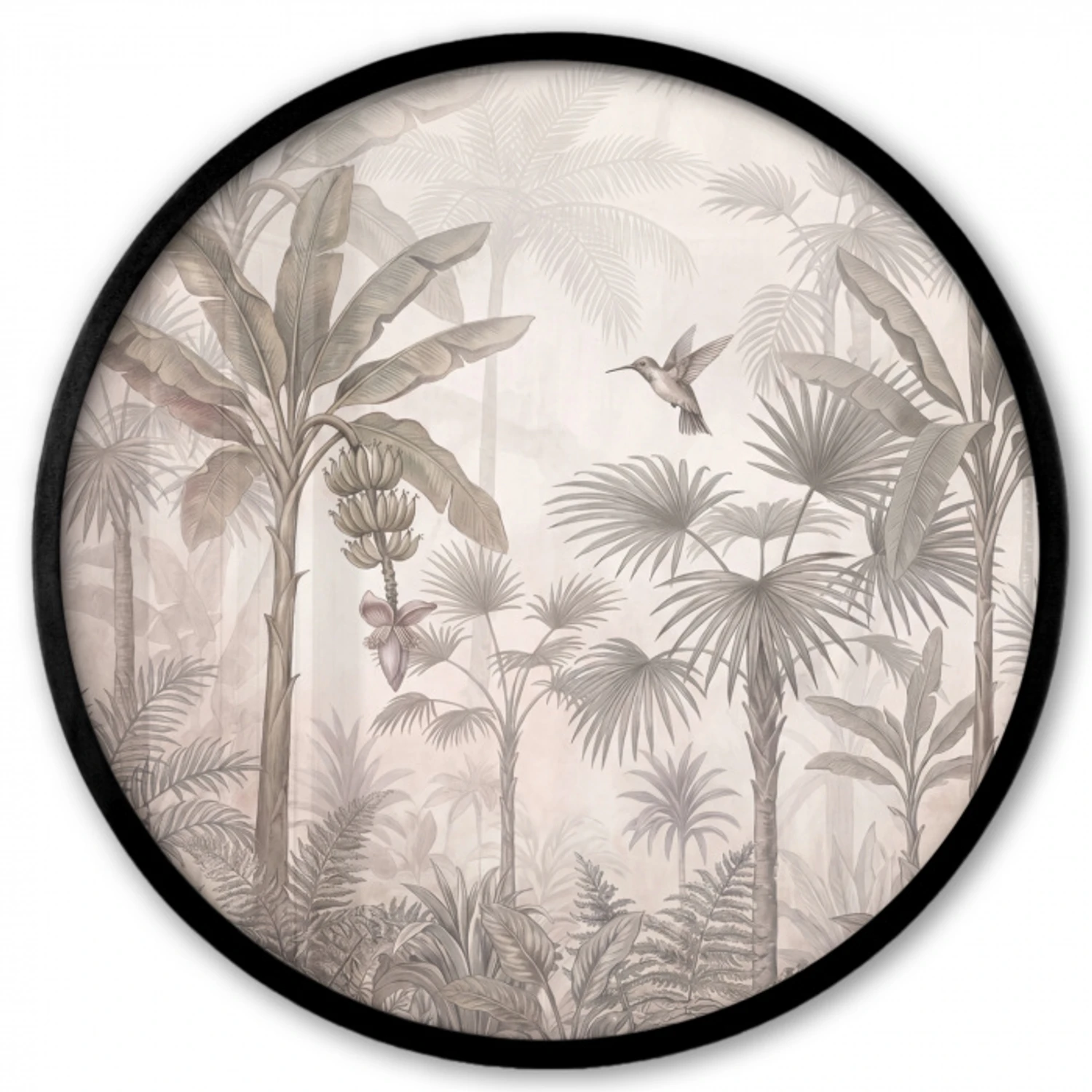 Jungle - Banenboom - Kolibrie - Beige Fotolijst rond zonder passe partout klein -3d
