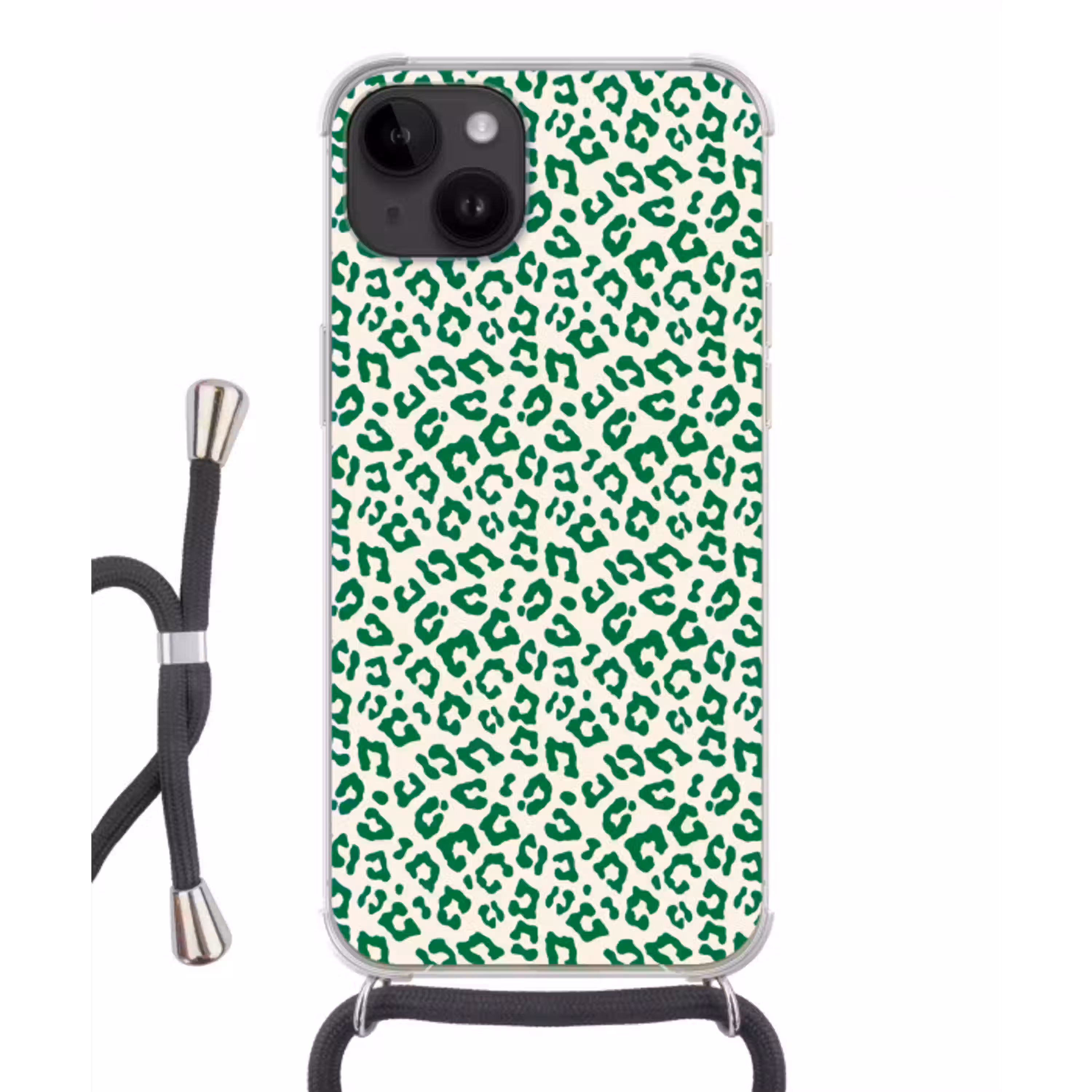 Panterprint - Groen - Beige - Dierenprint Crossbody Case iPhone 14 middel -3d