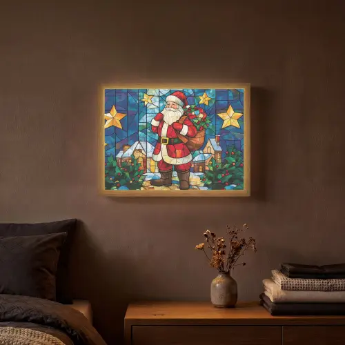 Kerstman - Glas - Kleurrijk Light Box met batterij (Wandlamp) middel -sfeer4