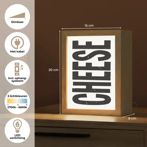 Zwart - Vintage - Cheese - Japandi Light Box met kabel (Tafellamp) klein -USP_NL