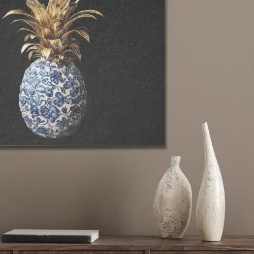 Ananas - Bloemen patroon - Goud - Delftsblauw PET vilt klein -sfeer6_closeup