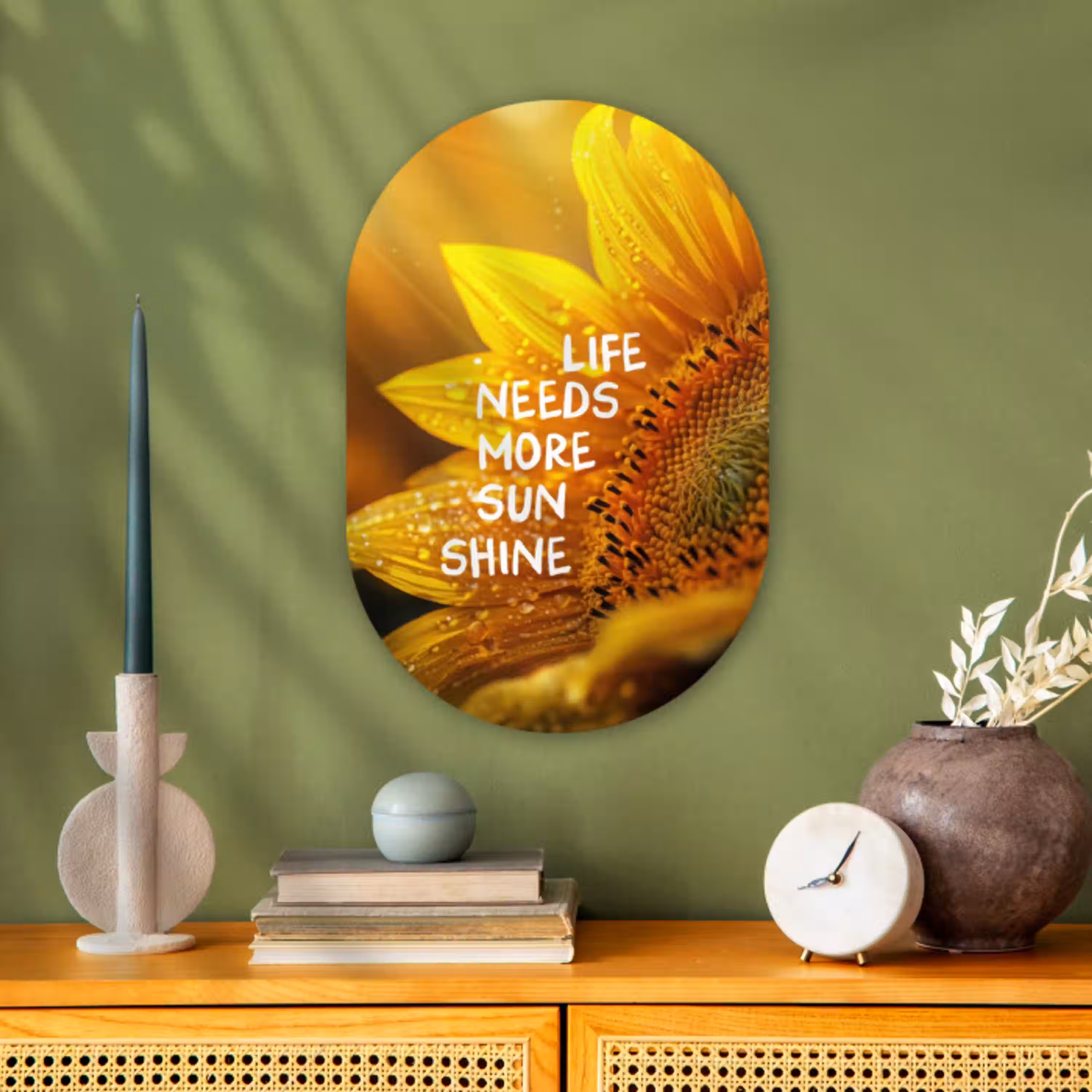 Zonnebloem - Close up - Geel - Quote Wandcirkel Ovaal Forex klein -sfeer2
