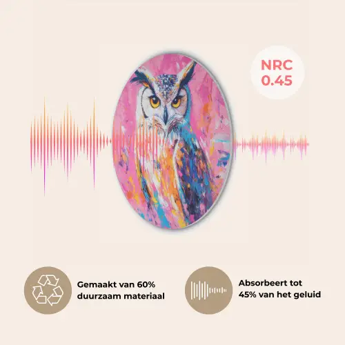 Uil - Roze - Blauw - Verf - Abstract Akoestische PET Vilt - Rond klein -USP_NL