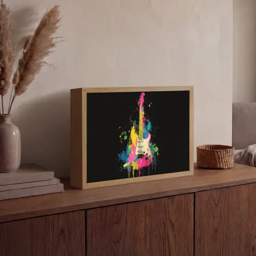 Gitaar - Kleurrijk - Verf Light Box met batterij (Wandlamp) middel -sfeer2