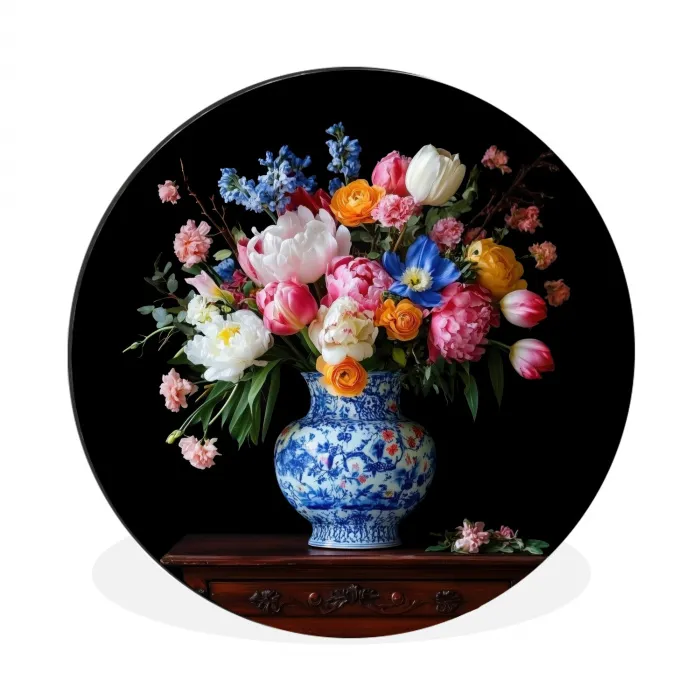 Rozen - Bloemen - Vaas - Boeket Wandcirkel aluminium klein -3d