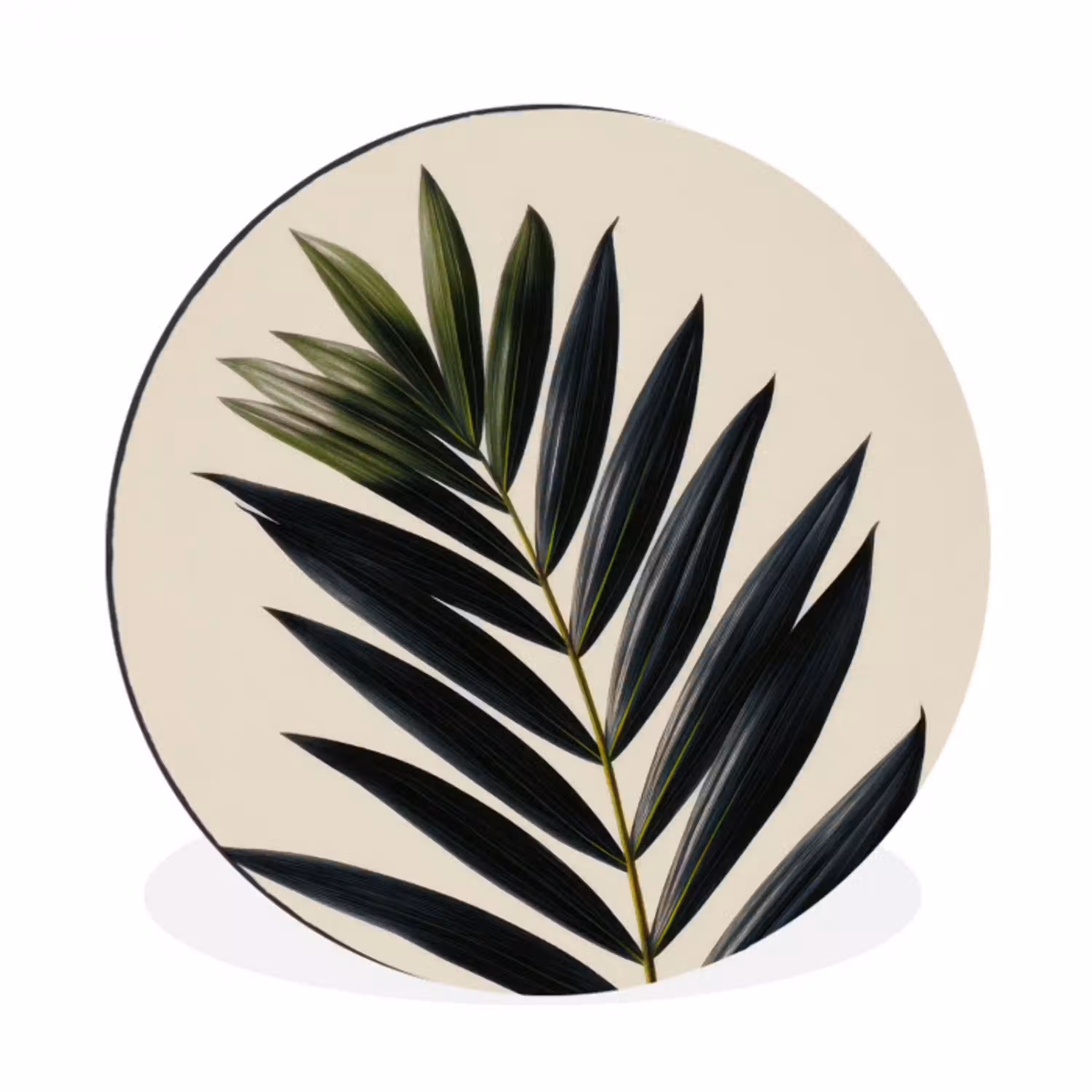 Palmblad - Donkere bladen - Subtiel Wandcirkel aluminium klein -3d