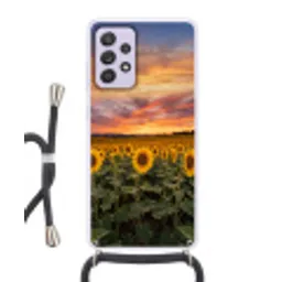 Zonnebloemen - Heuvellandschap - Geel Hoesje Samsung Galaxy A52 5G met koord klein -3d