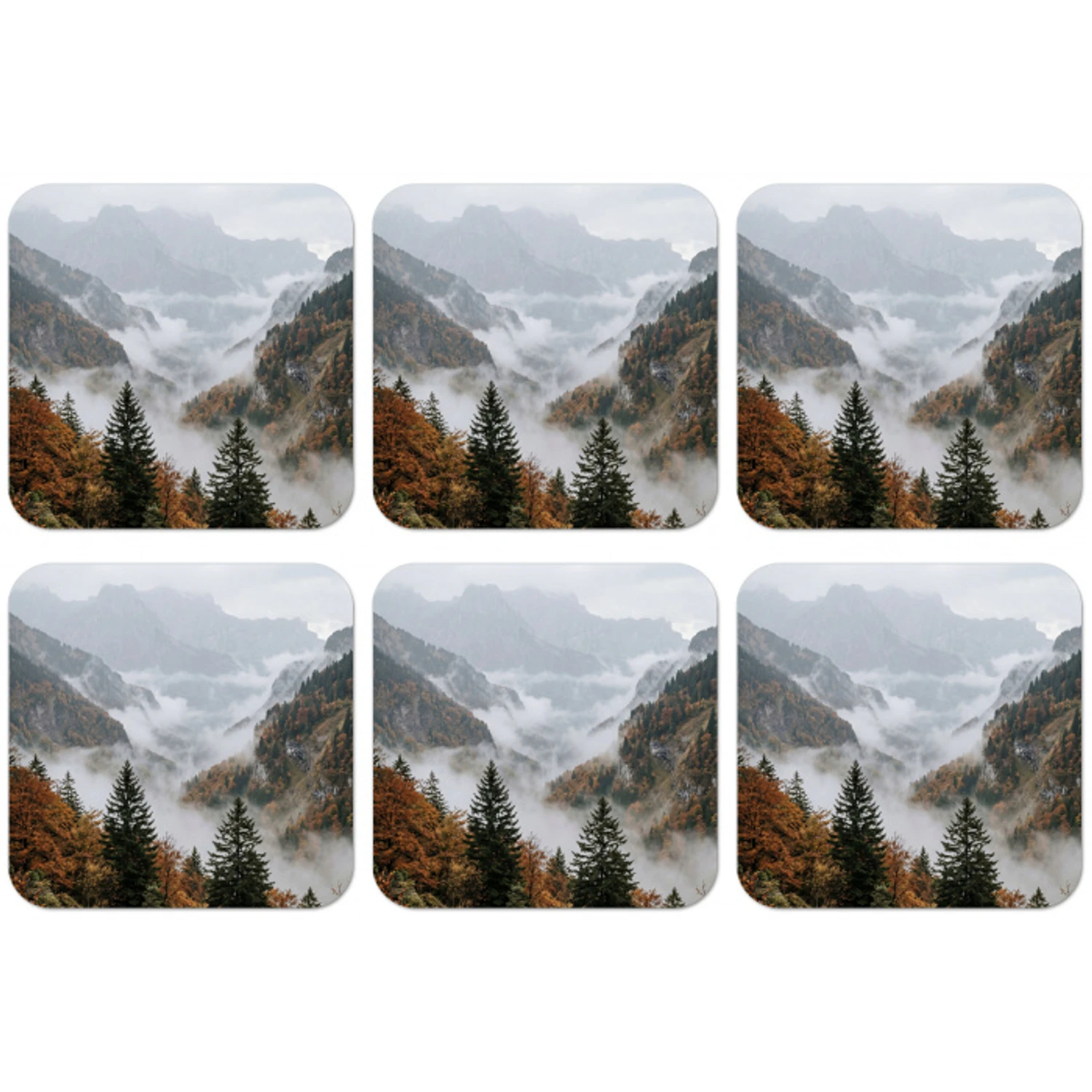 Bergen - Vallei - Mist - Herfst - Natuur onderzetter kurk middel -zkaufland3dotto
