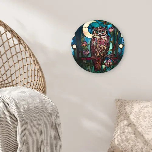 Uil - Mozaïek - Maan - Nacht Wandcirkel kunststof plaat 5mm dik klein -sfeer5