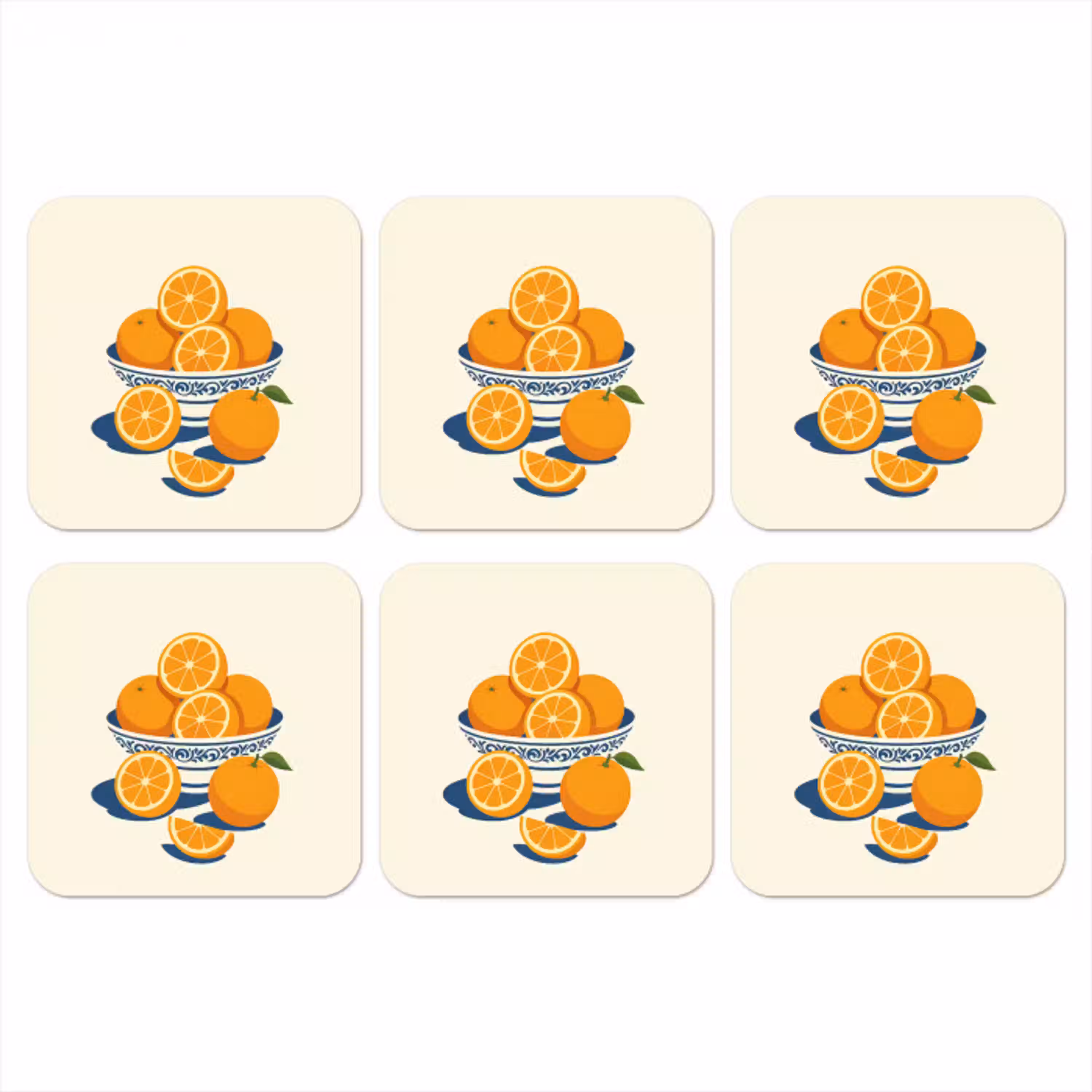 Schaal - Minimalistisch - Oranje - Sinaasappels onderzetter kurk middel -3d