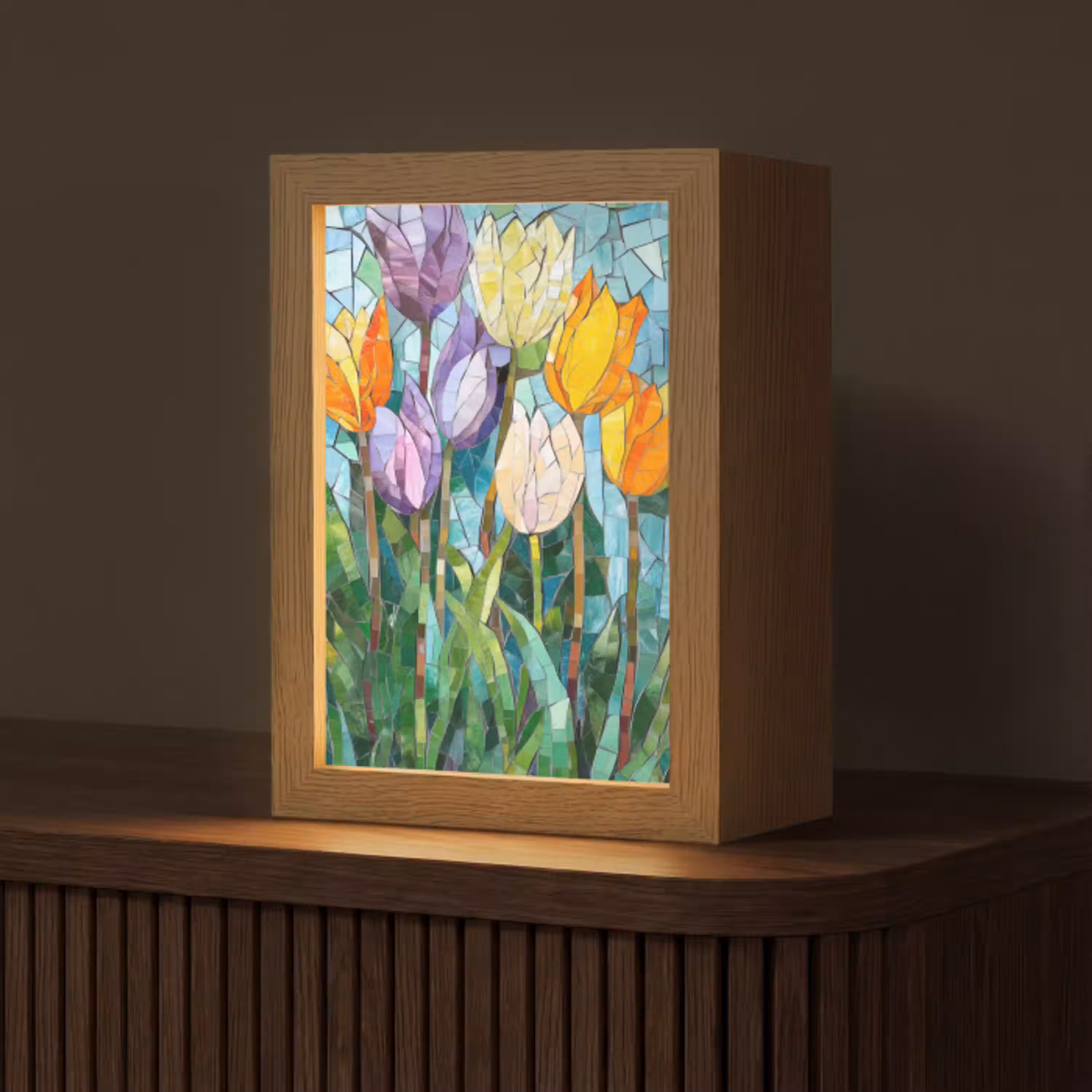 Mozaïek - Veld - Tulpen - Kleurrijk Light Box met kabel (Tafellamp) klein -z3d_website