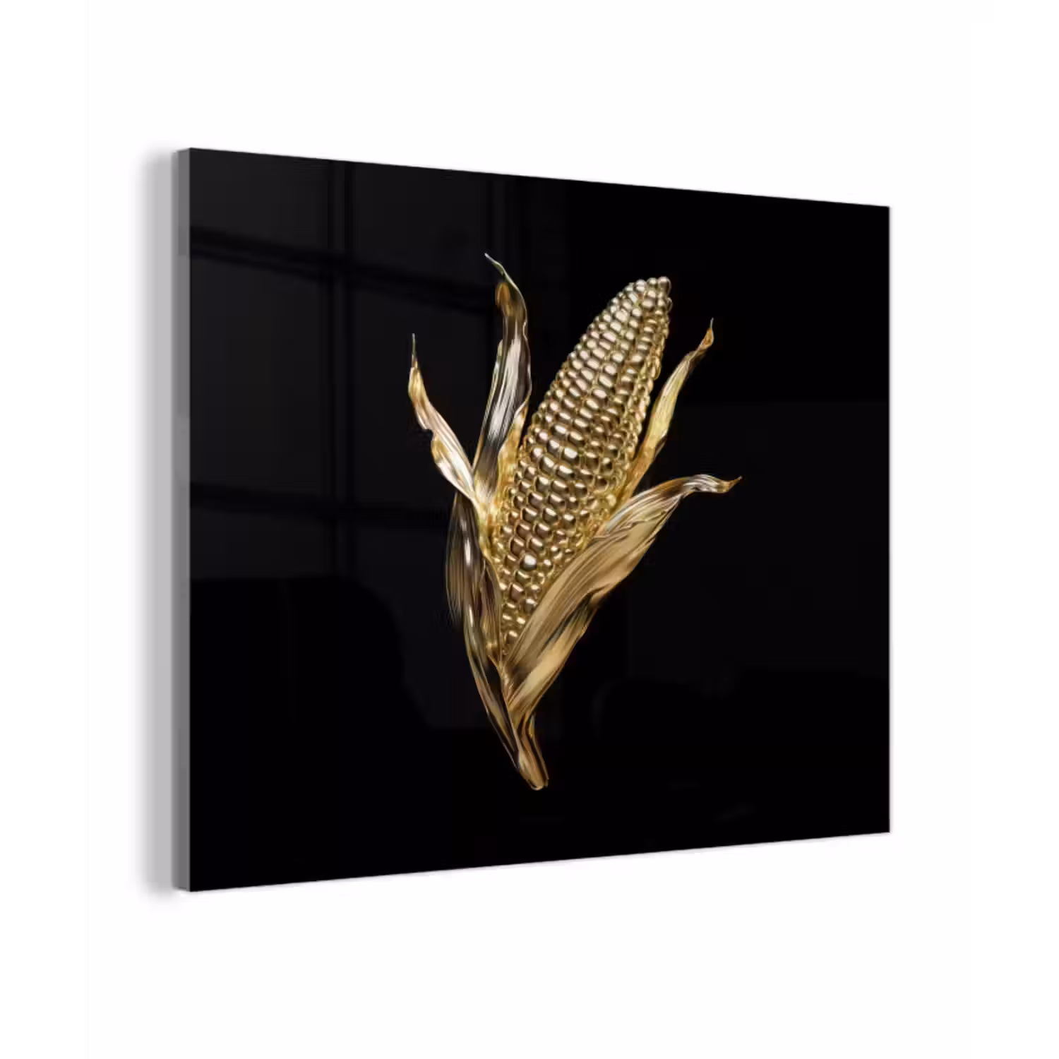 Glas schilderij - Mais - Eten - Goud - Zwart